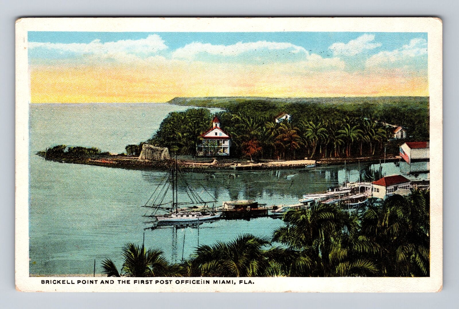 Miami FL-Florida, Brickell Point and First Post Office, Vintage Postcard