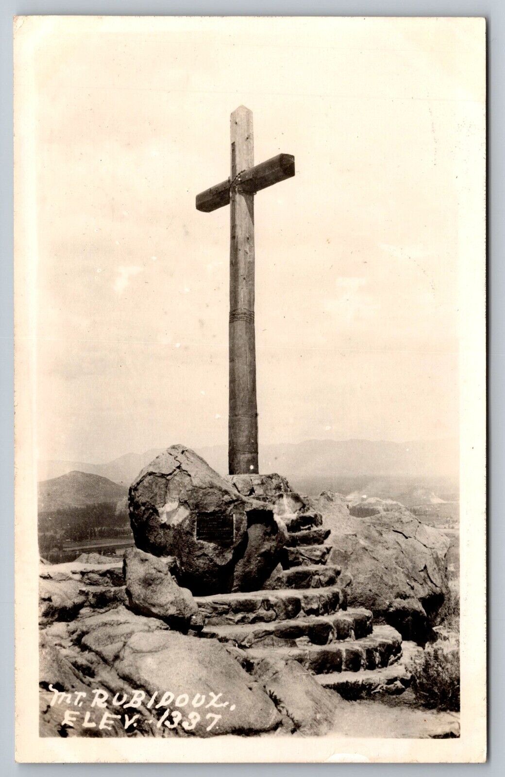 Mt Rubidoux Peak. Relgious Cross. California Real Photo Postcard RPPC