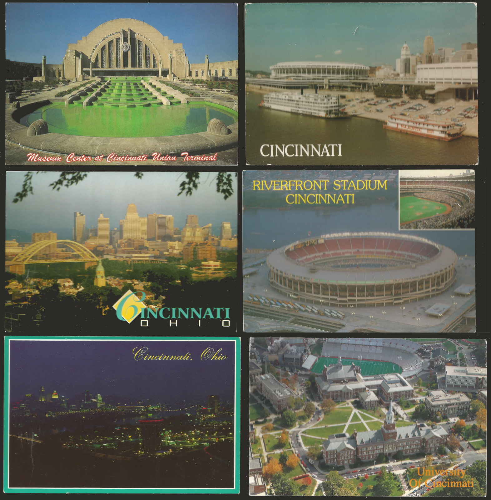 Lot of 6 Vintage Cincinnati Ohio Postcards - Union Terminal, Riverfront Stadium