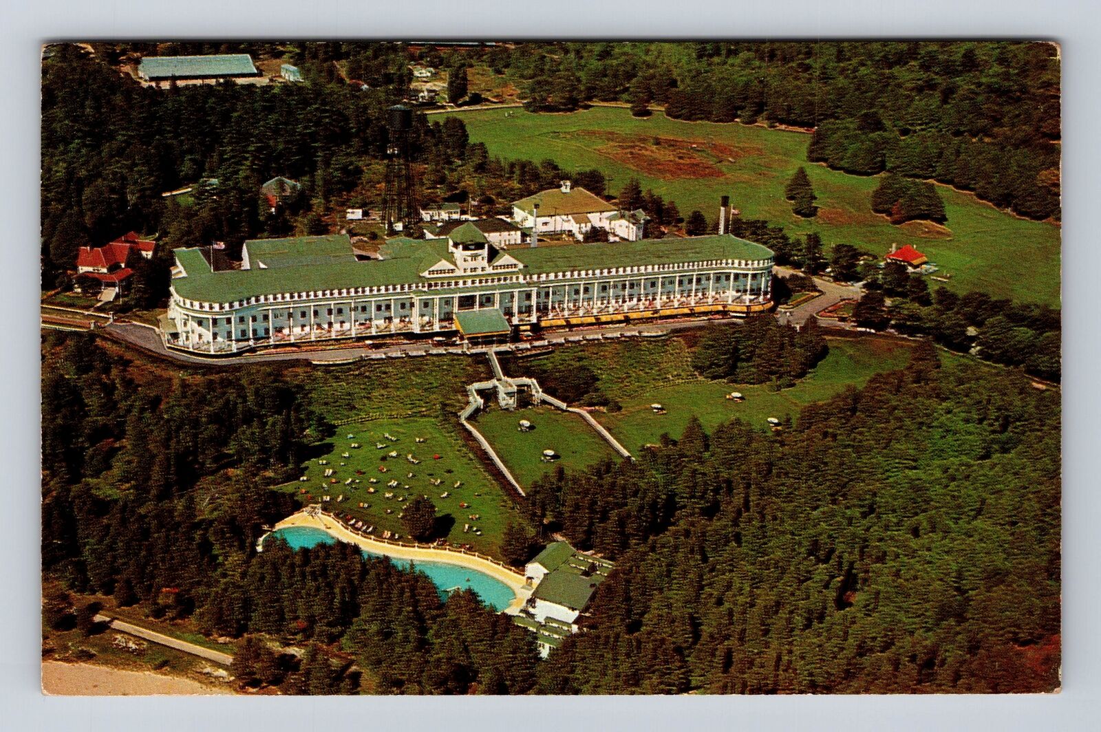 Mackinac Island MI-Michigan, Aerial View Grand Hotel, Vintage Souvenir Postcard