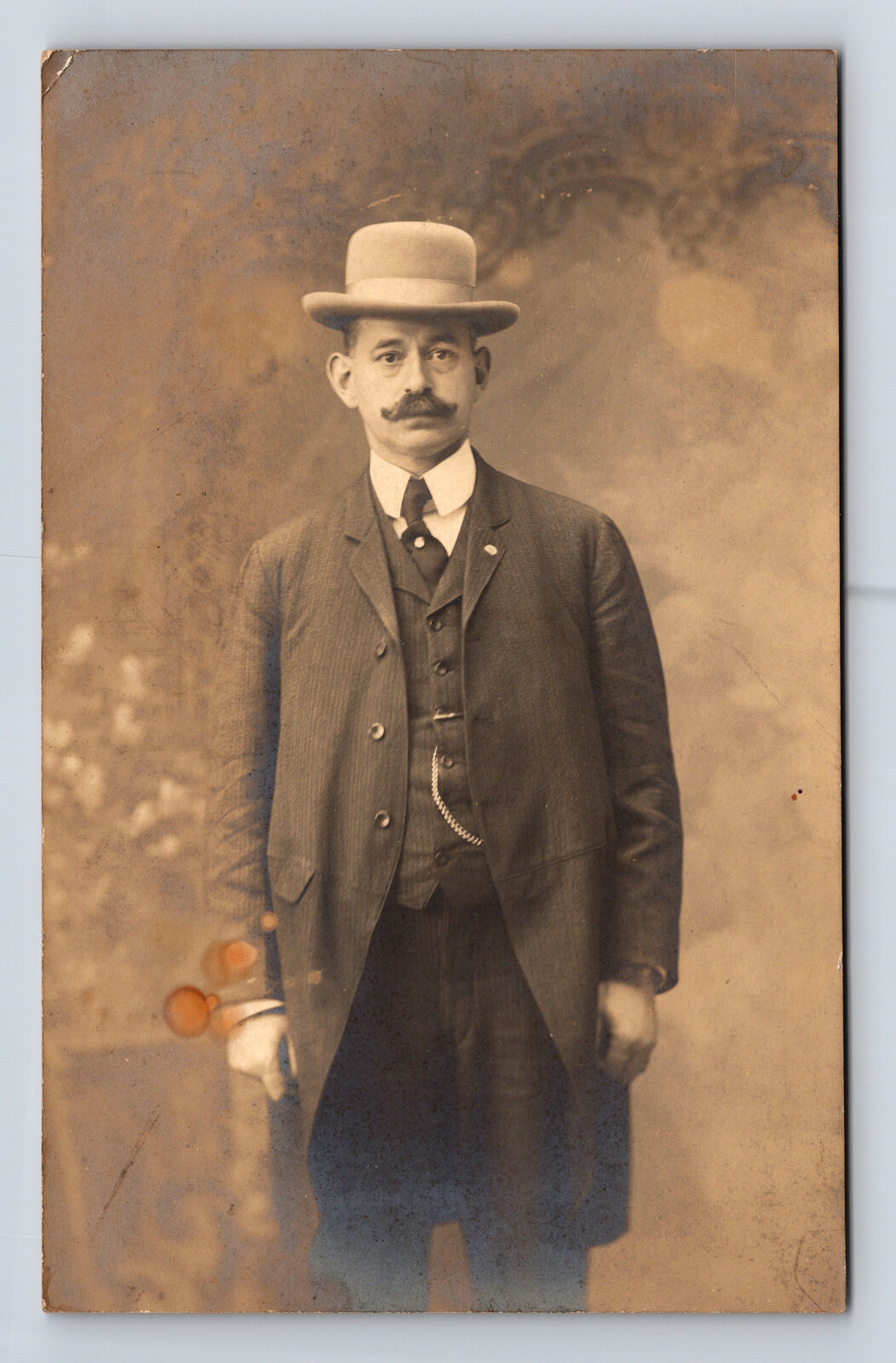 RPPC Portrait Man Suit Bowler Hat Frank Hanbey? Hawkes? Pittsburgh PA Postcard