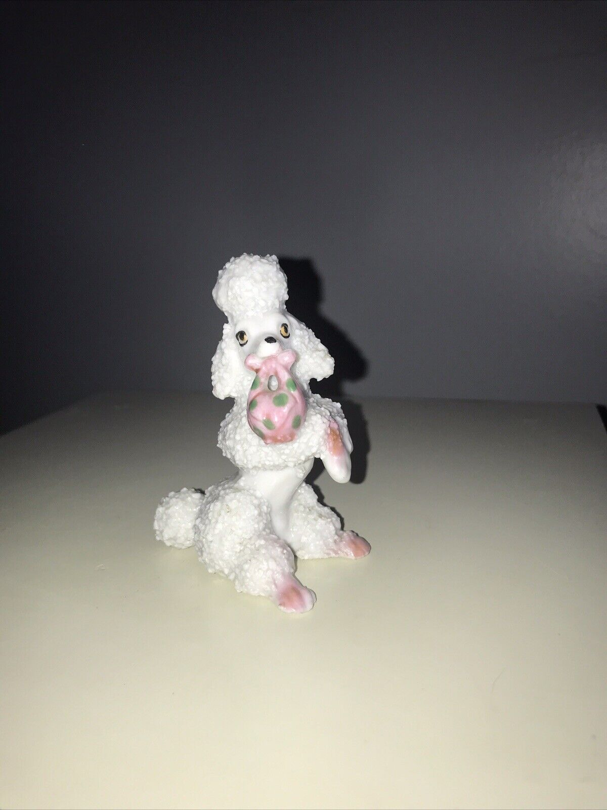 Vtg Sugar Spaghetti Poodle Dog Figurine White Pink Paws Porcelain Japan