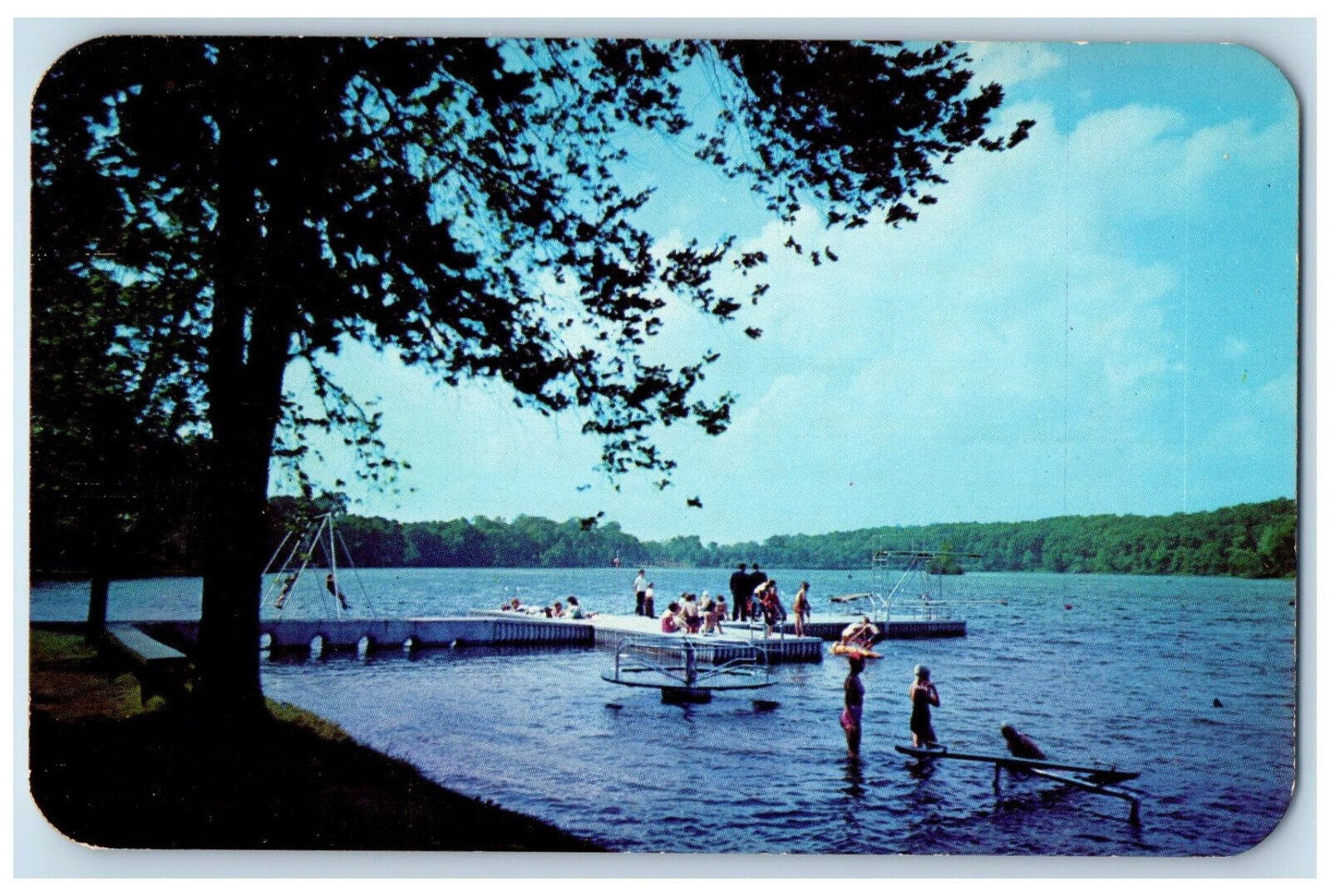 c1960's Overlooking Silver Lake Bathing Beach Cuyahoga Falls Ohio OH Postcard