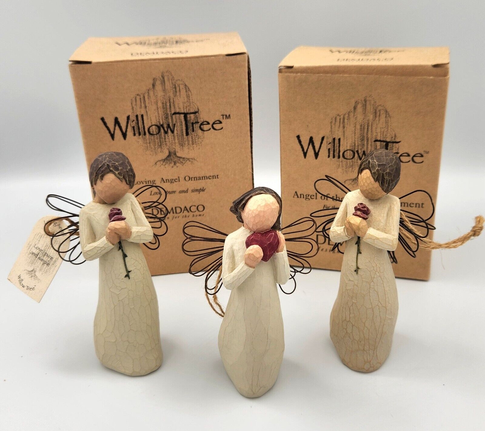 3 Retired WILLOW TREE® Figurines: 2 “Loving Angel” & 1 “Angel of the Heart”