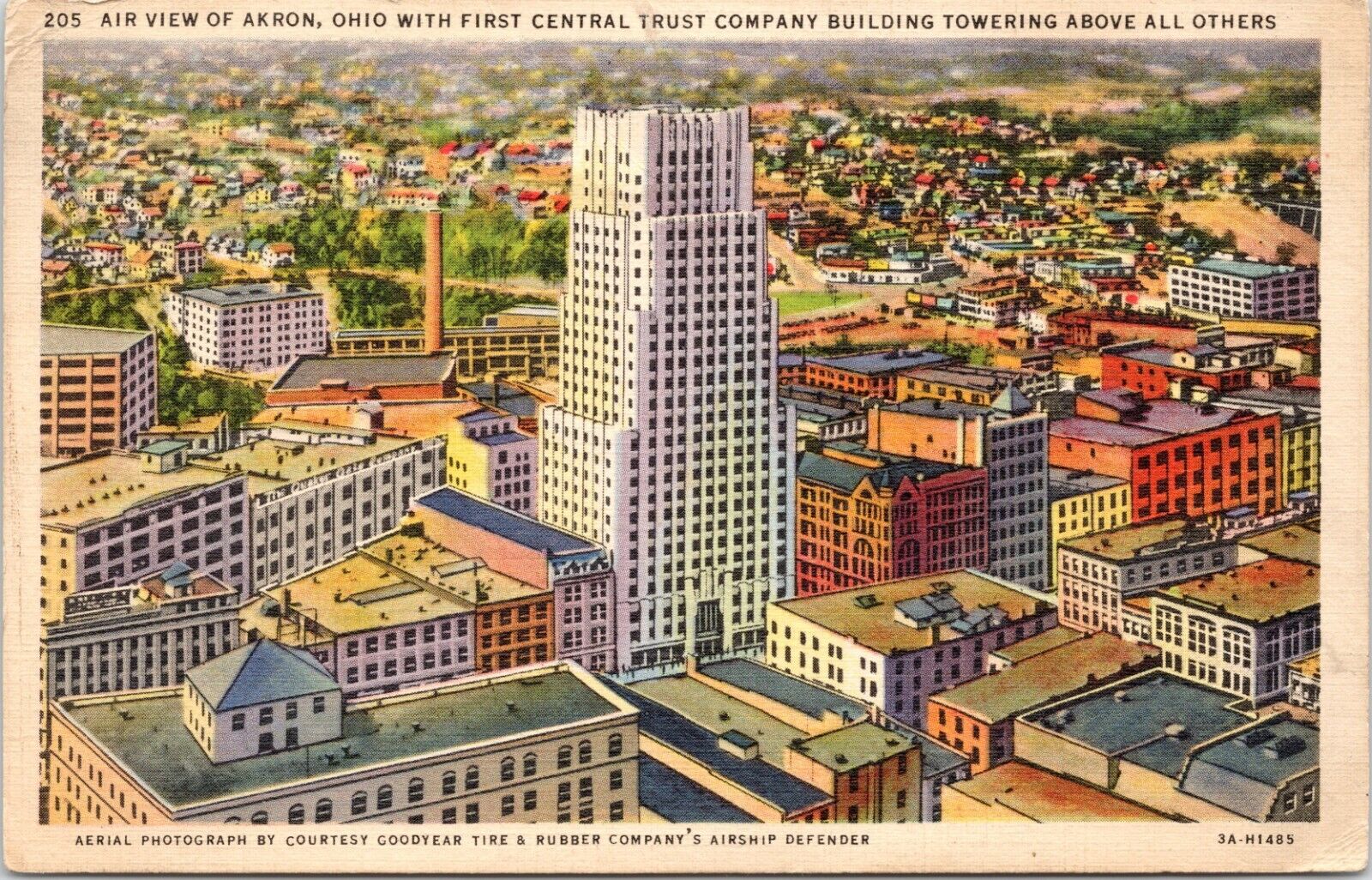 C.1933 Akron OH Birds Eye Aerial View Central Trust Co BLDG Ohio Postcard  A17