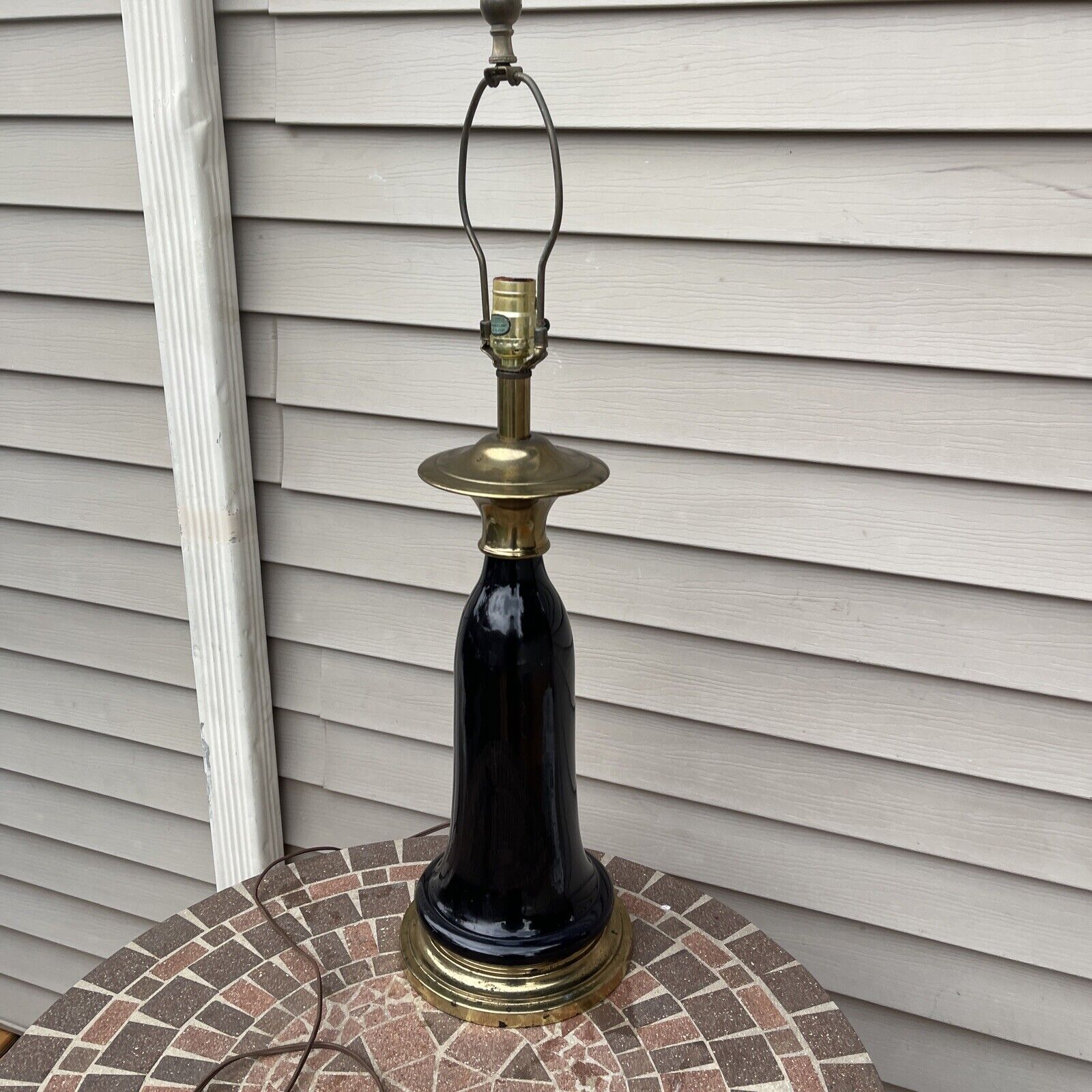 Vintage Stiffel Brass and Ceramic Tassel Form Rare Table Lamp Brass Is Tarnished