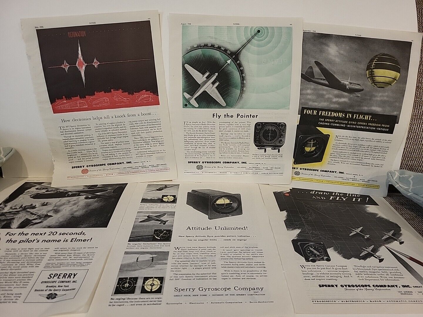 Lot (6) Sperry Gyroscope Company WW2 Flying Popular Aviation Magazine Print Ads