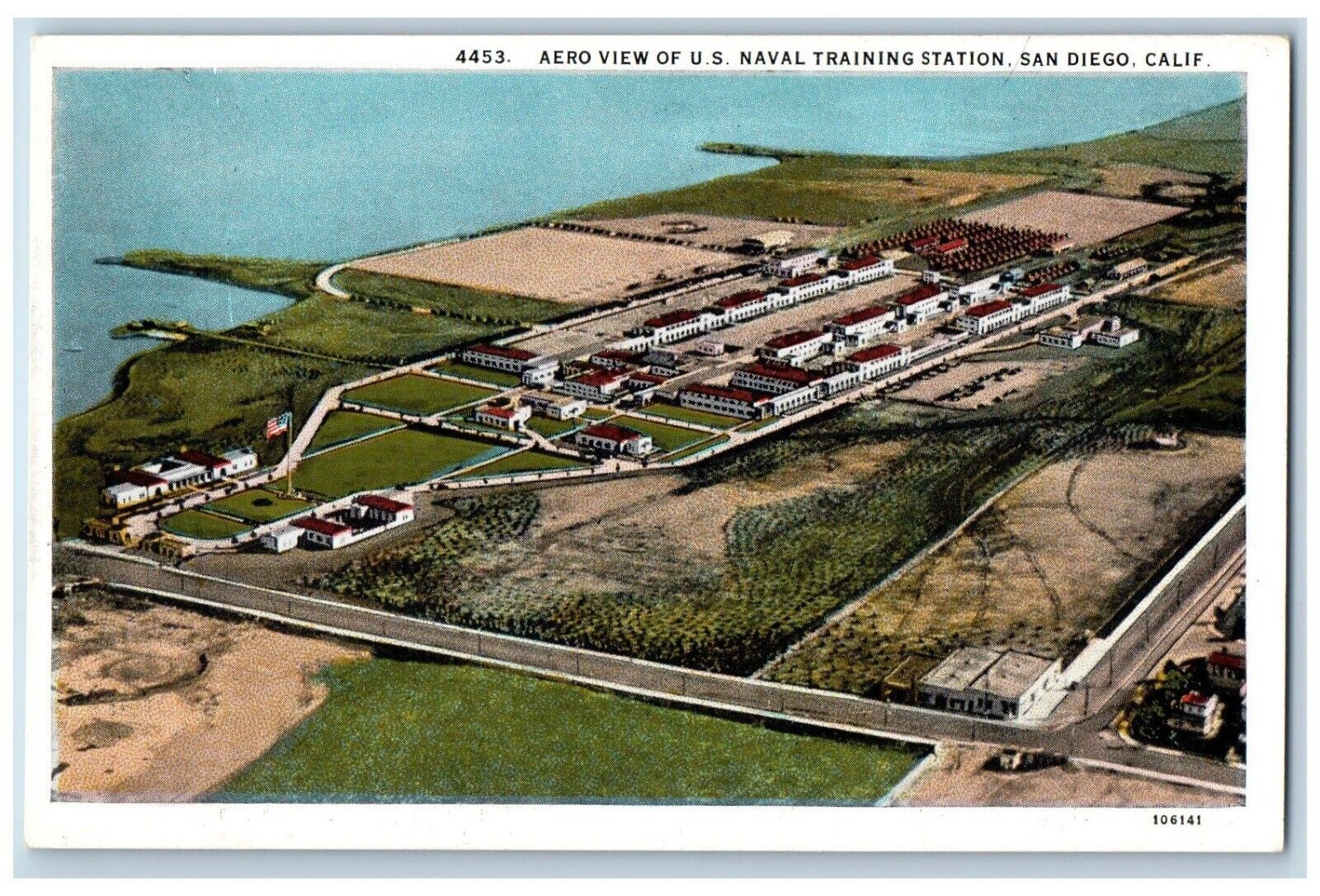 San Diego California Postcard Aero View US Naval Training Station c1940 Vintage