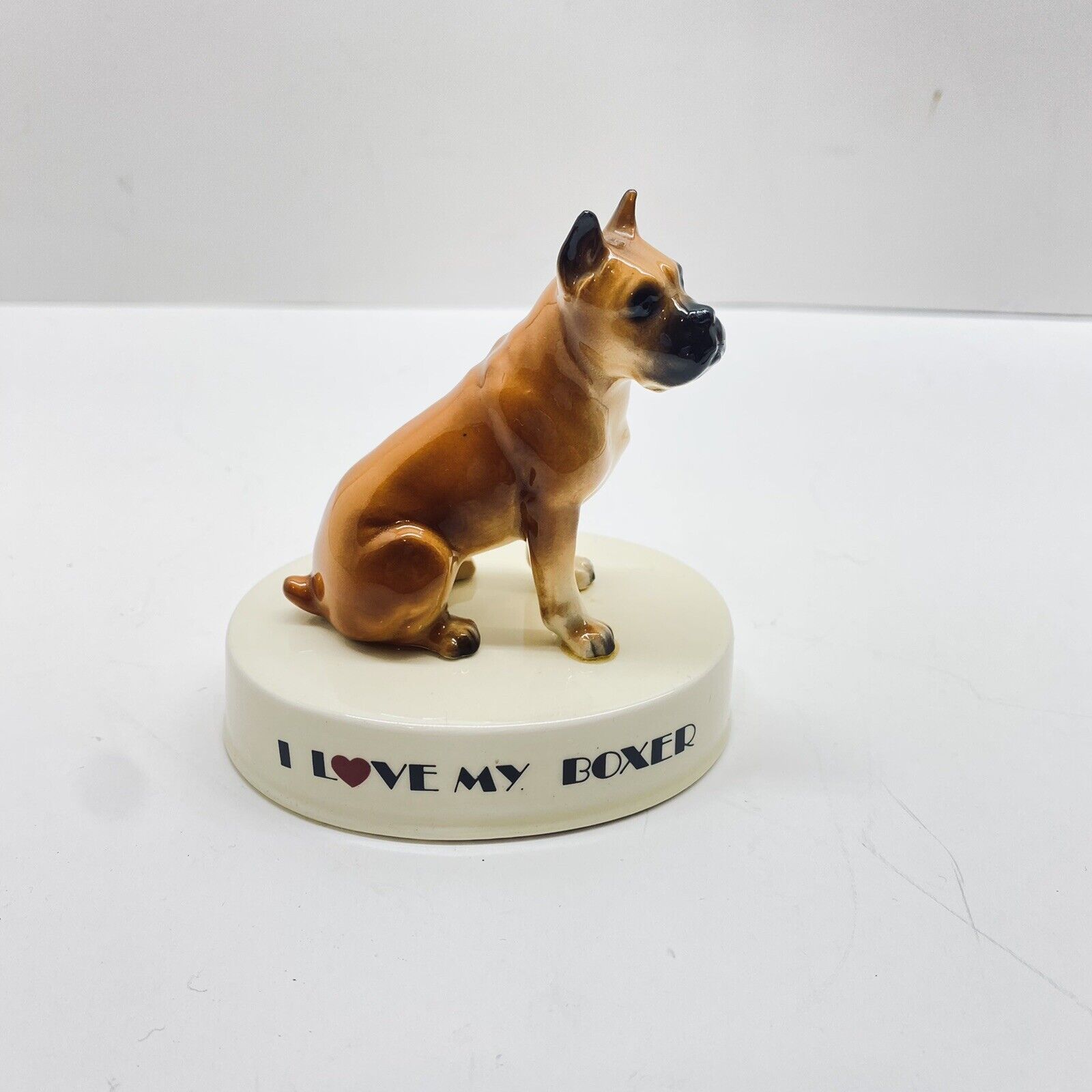 Vintage Porcelain Boxer Figurine George Good I Love My Boxer Dog Japan