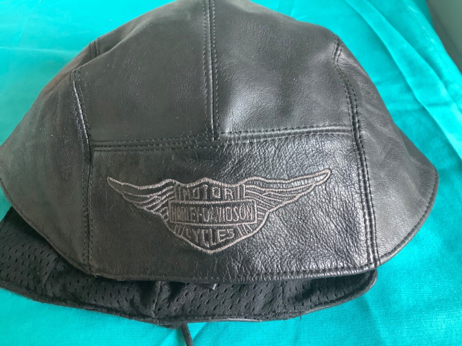 Harley Davidson Leather Skull Cap Black  Head Wrap Eagle Logo