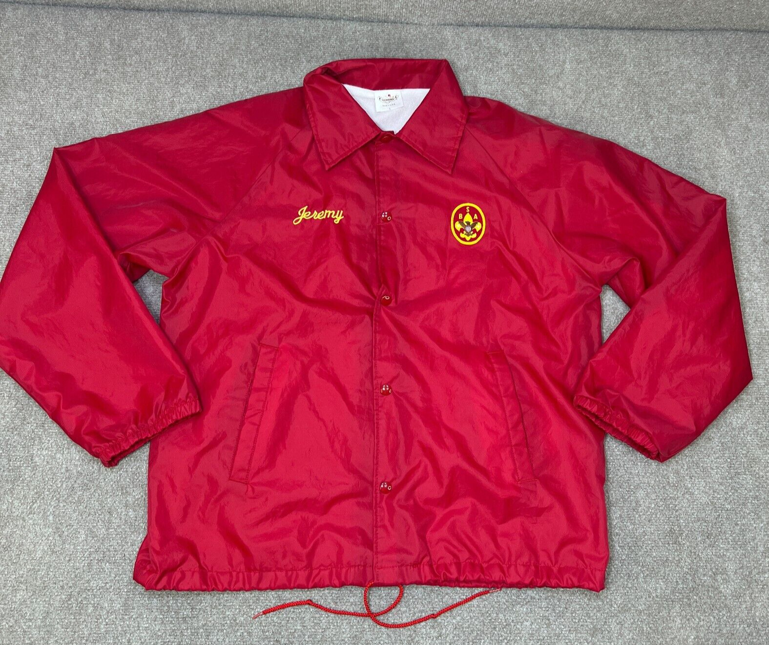 VINTAGE Boy Scouts Jacket Mens Large Red Satin Fleece Lined BSA Patch USA Made