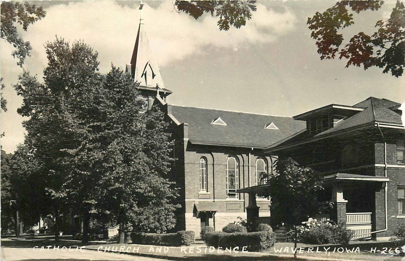 Postcard RPPC 1940s Iowa Waverly Catholic Church Residence H-266 Cook IA24-4149