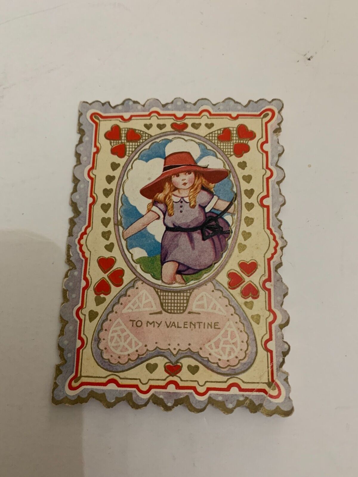 Vintage c.1920\'s Valentine\'s Day Card Girl in Hat