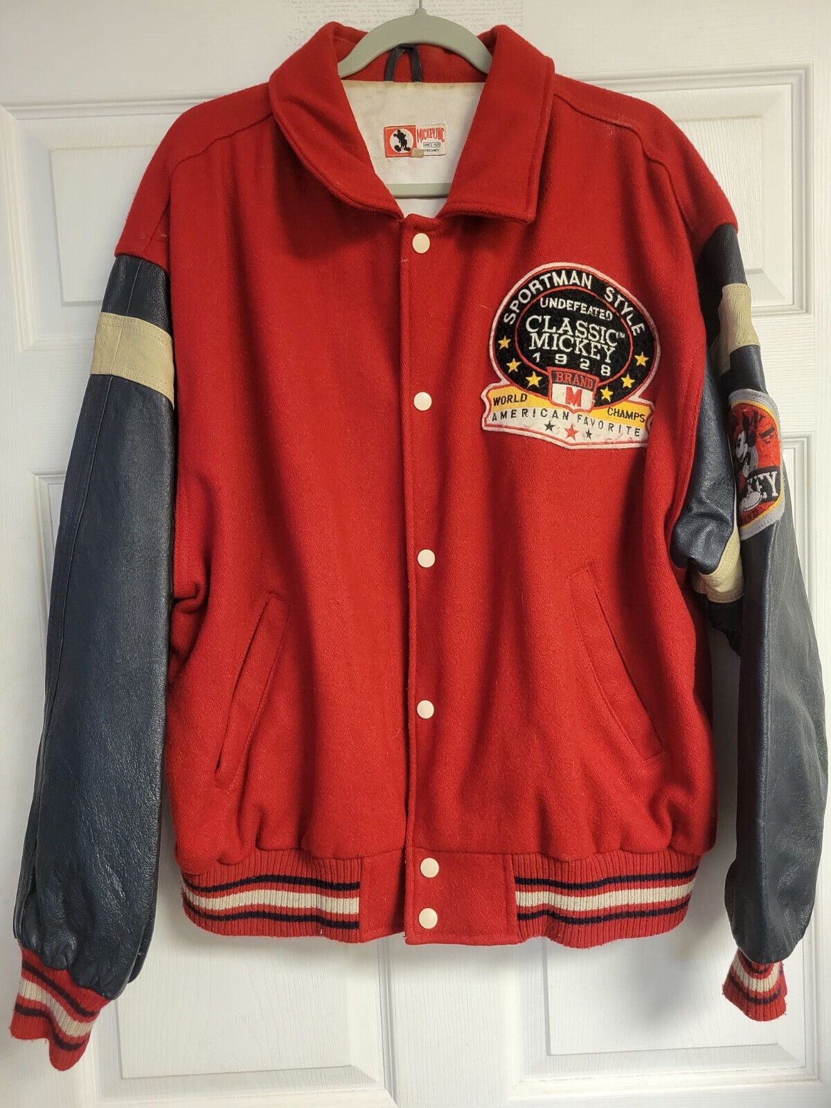 Mickey Mouse Vintage Varsity Leather Sleeve Jacket Size XL Mickey Inc Rare HTF