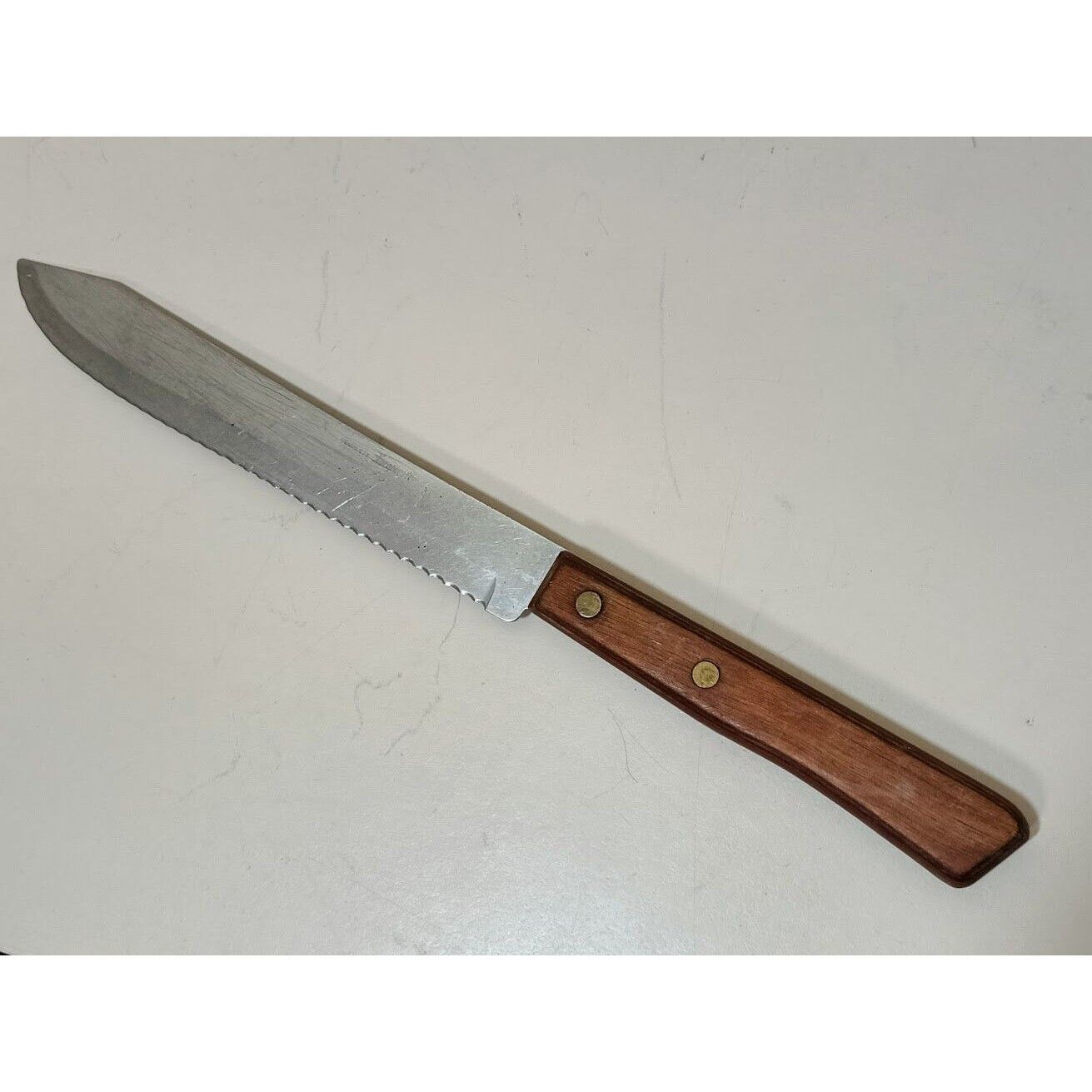 Vintage Forgecraft Stainless Steel Serrated Knife with Wooden Handle - USA Made
