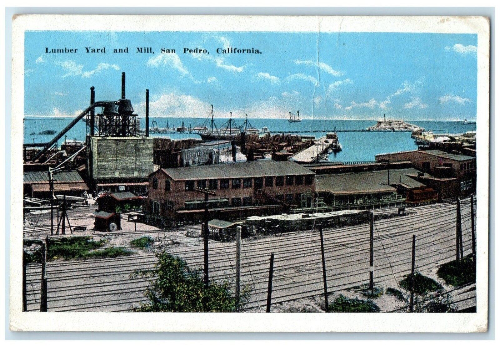 c1910's View Of Lumber Yard And Mill San Pedro California CA Antique Postcard