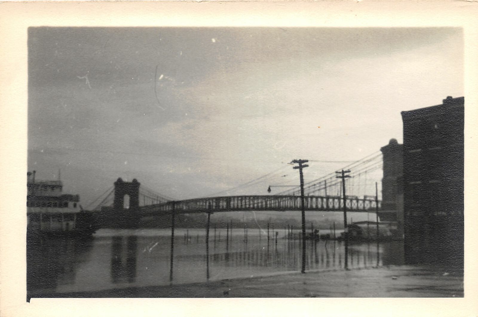 G93/ Cincinnati Ohio RPPC Postcard? c1930s Suspension Bridge River 14