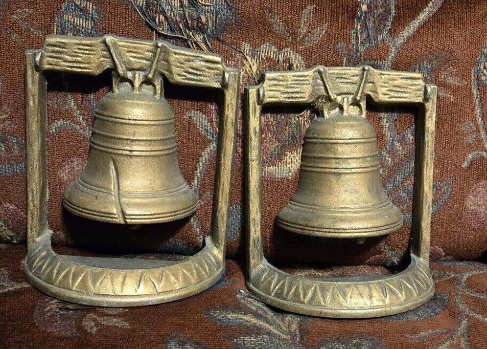 Vtg Liberty Bell Cast Metal Bookends Book Ends Federal Style