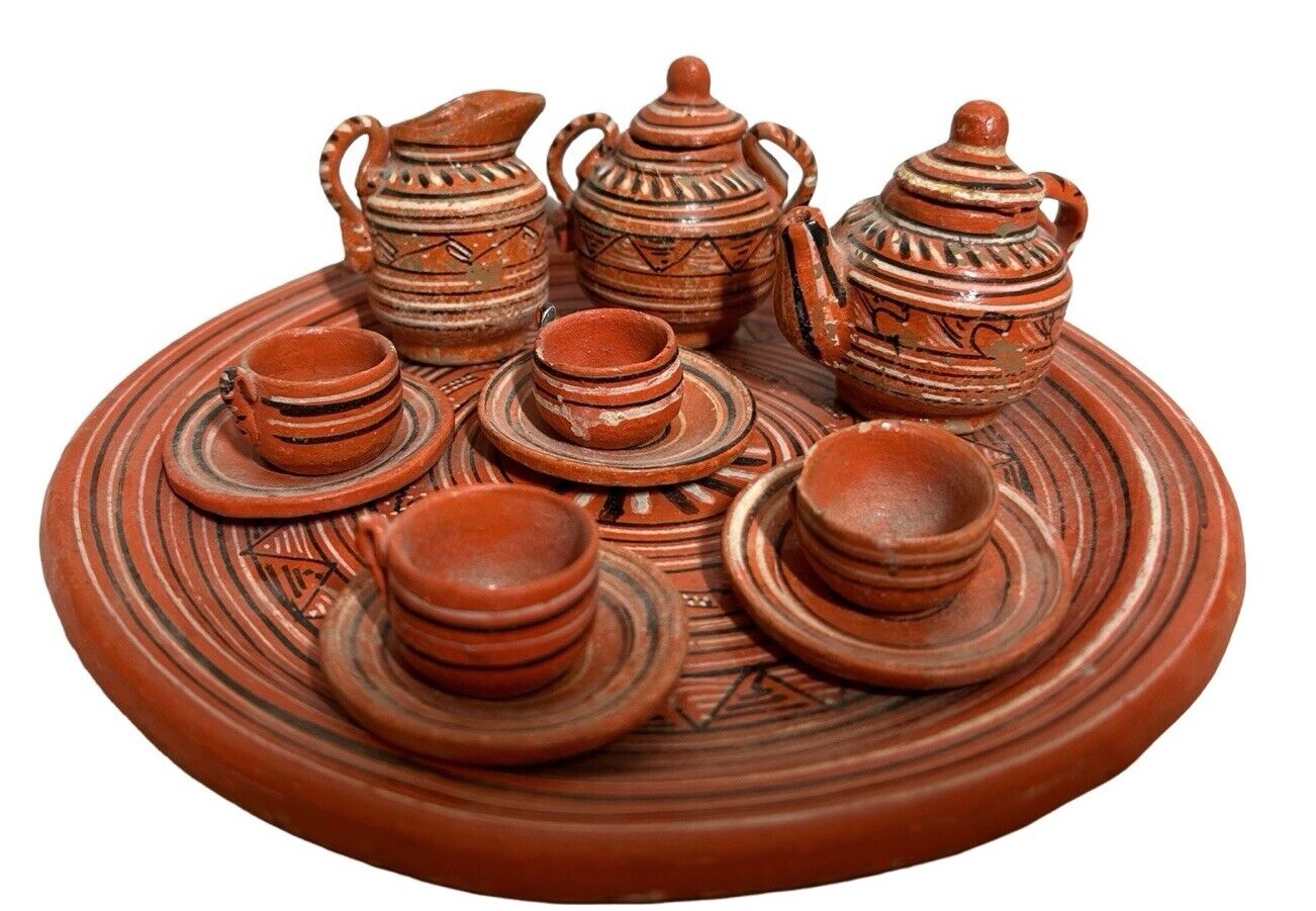 Antique Mexican pottery miniature tea set