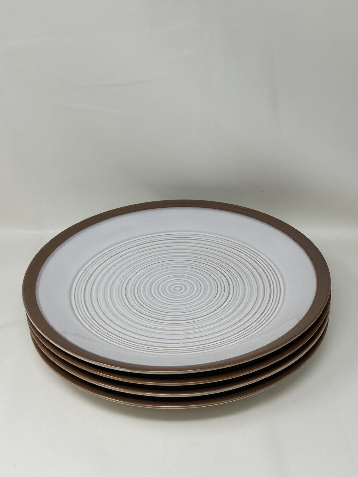 Pfaltzgraff Carmen Stoneware 11 In Dinner Plates White W/Brown Trim - Set of 4