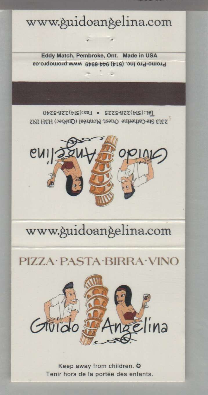 Matchbook Cover - Pizza Place - Guido & Angelina Pizza Pasta Montreal, PQ