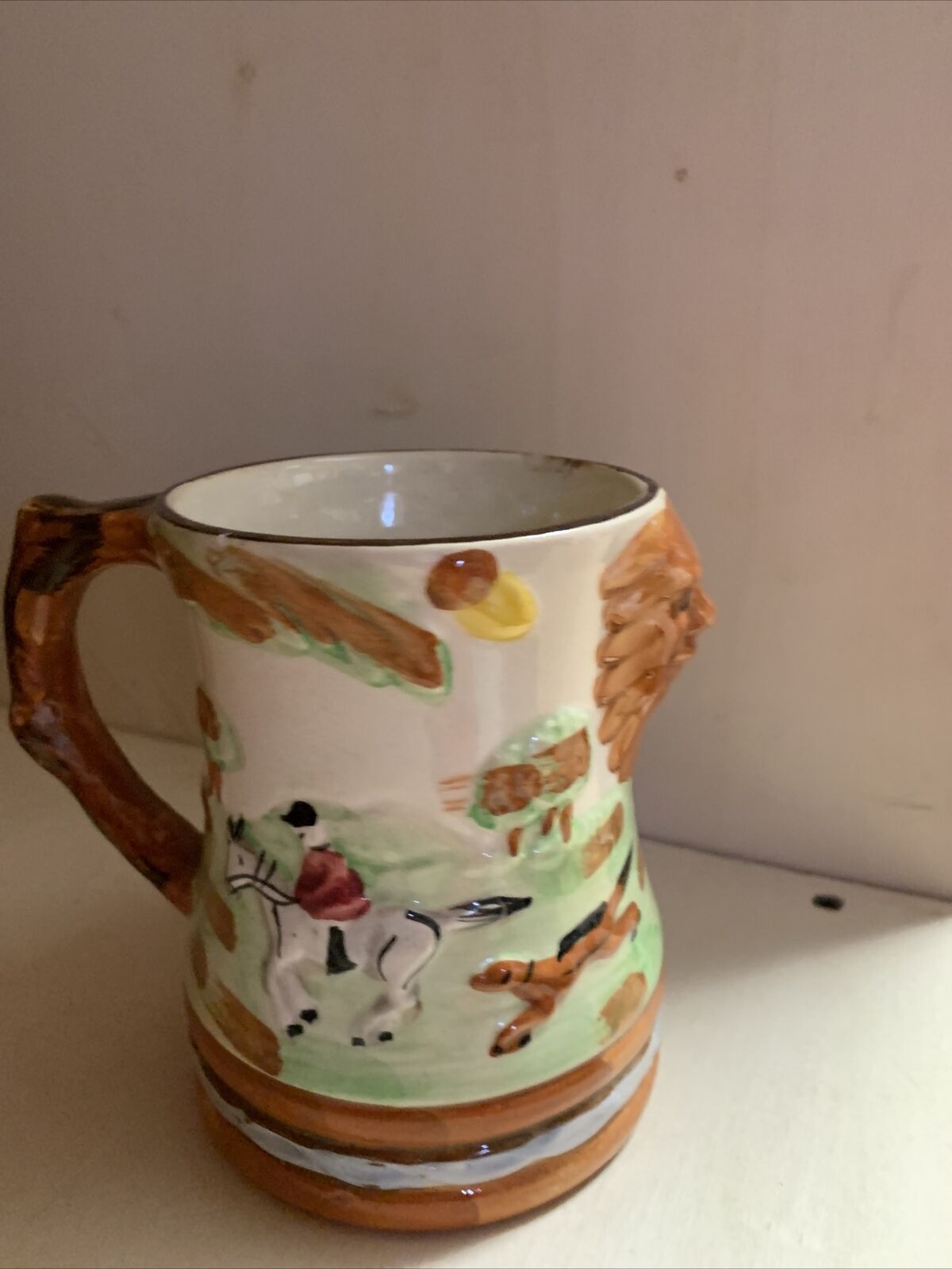 Antique Arthur Wood Mug made in England Earthenware Hunting Sun 1904 - 1928 K6