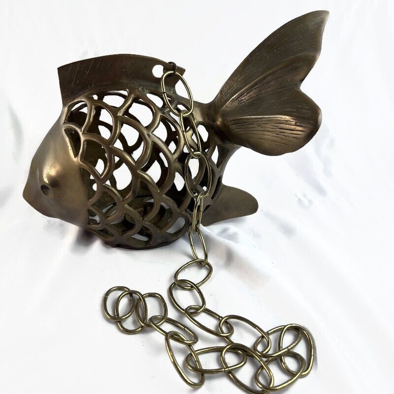 RARE Rosenthal-Netter Brass Open Scale Hanging Fish Lantern MCM