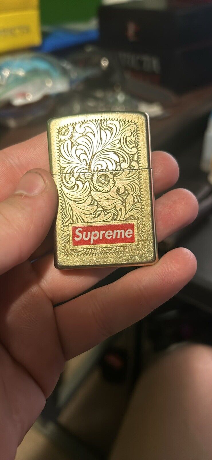 Supreme “floral carved” Gold ZIppo lighter FW14 “pre owned “