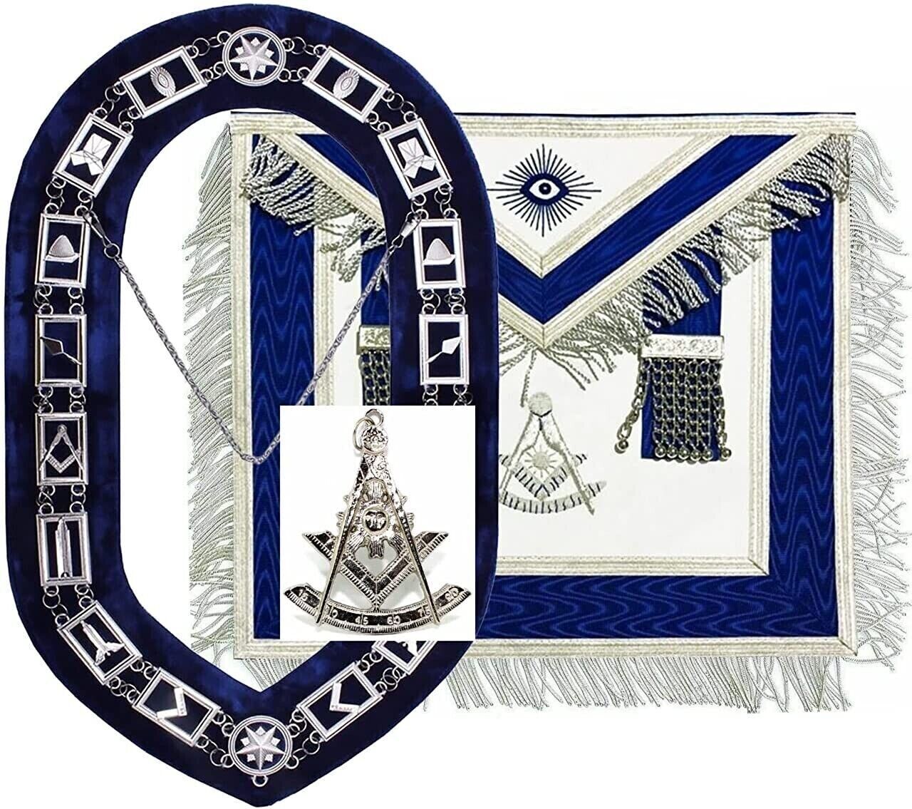 Masonic Regalia Past Master Blue Lodge Officer Apron Handmade and chain collar