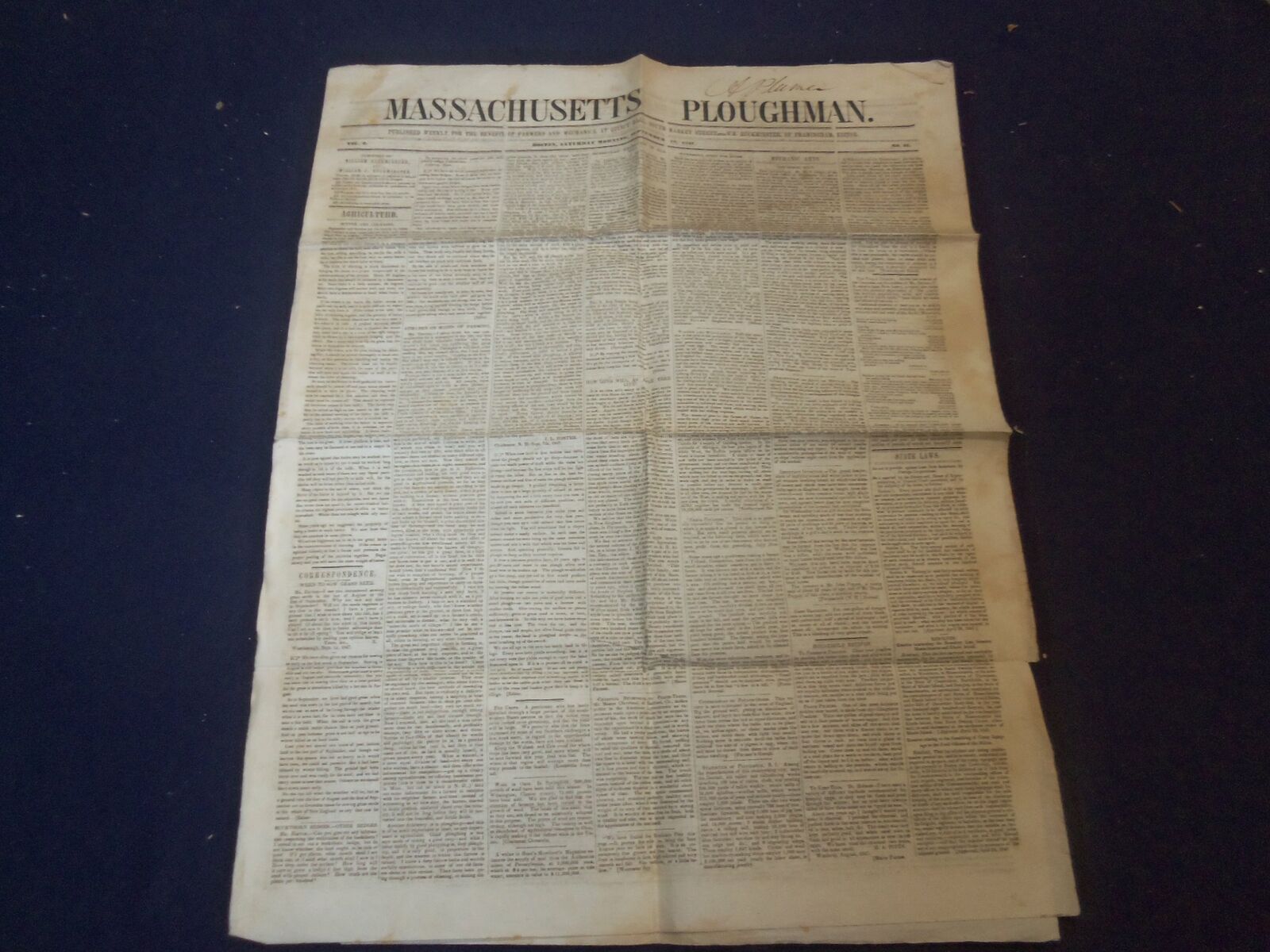 1847 SEPTEMBER 18 MASSACHUSETTS PLOUGHMAN- CONSOLATIONS -PARK BENJAMIN - NP 5150