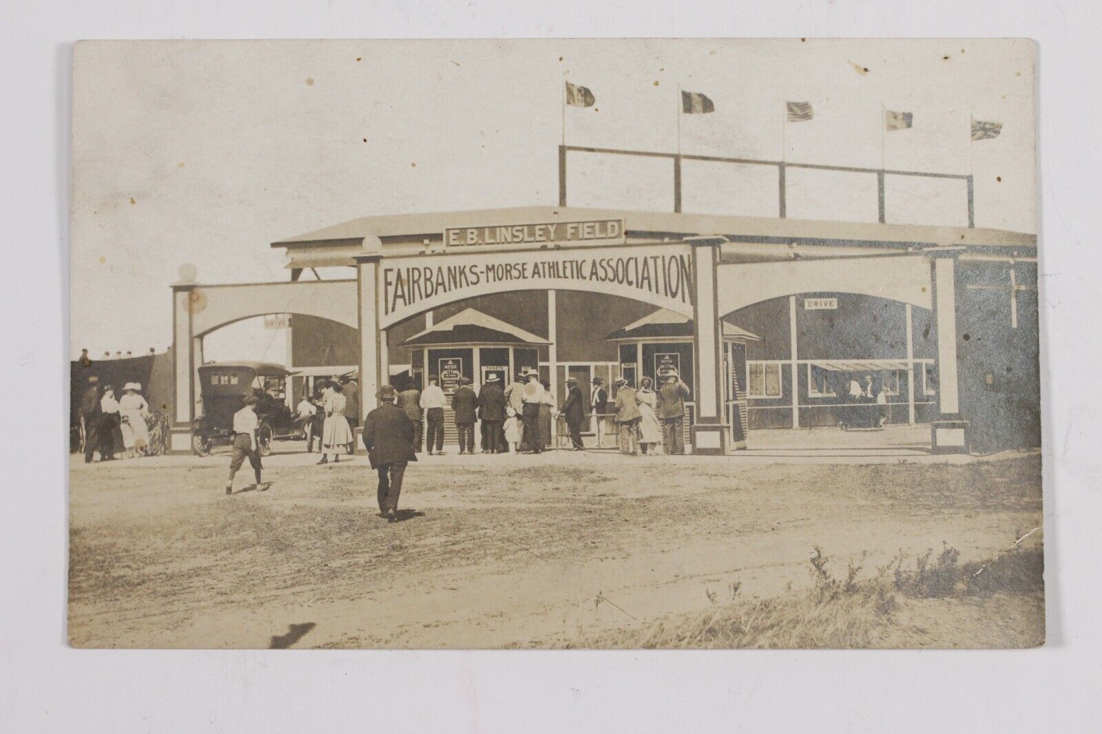 E.B. Linsley Field Fairbanks-Morse Baseball Stadium Postcard RPPC c. 1920s