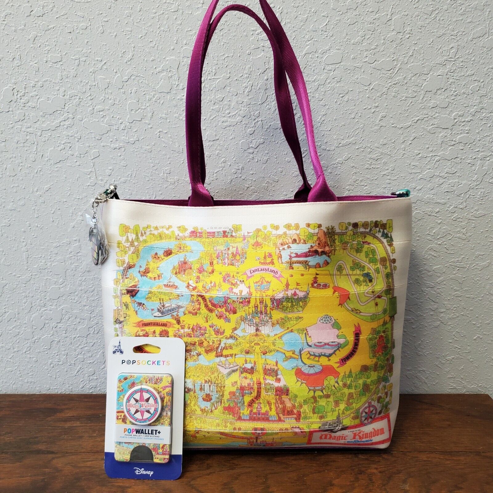 *Tote & PopSocket Wallet* Harveys Walt Disney World 50th Anniv Magic Kingdom Map