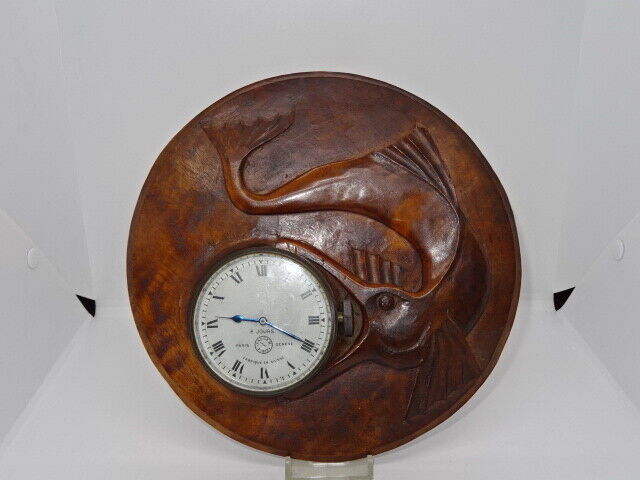Vintage 8 Jours / Hour JAEGER Dashboard Clock - Hand Carved Fish Mount - Working