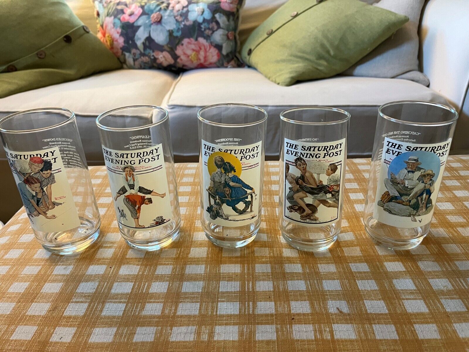 5 vintage 1978 Arby\'s Norman Rockwell Collector Series Drinking Glasses