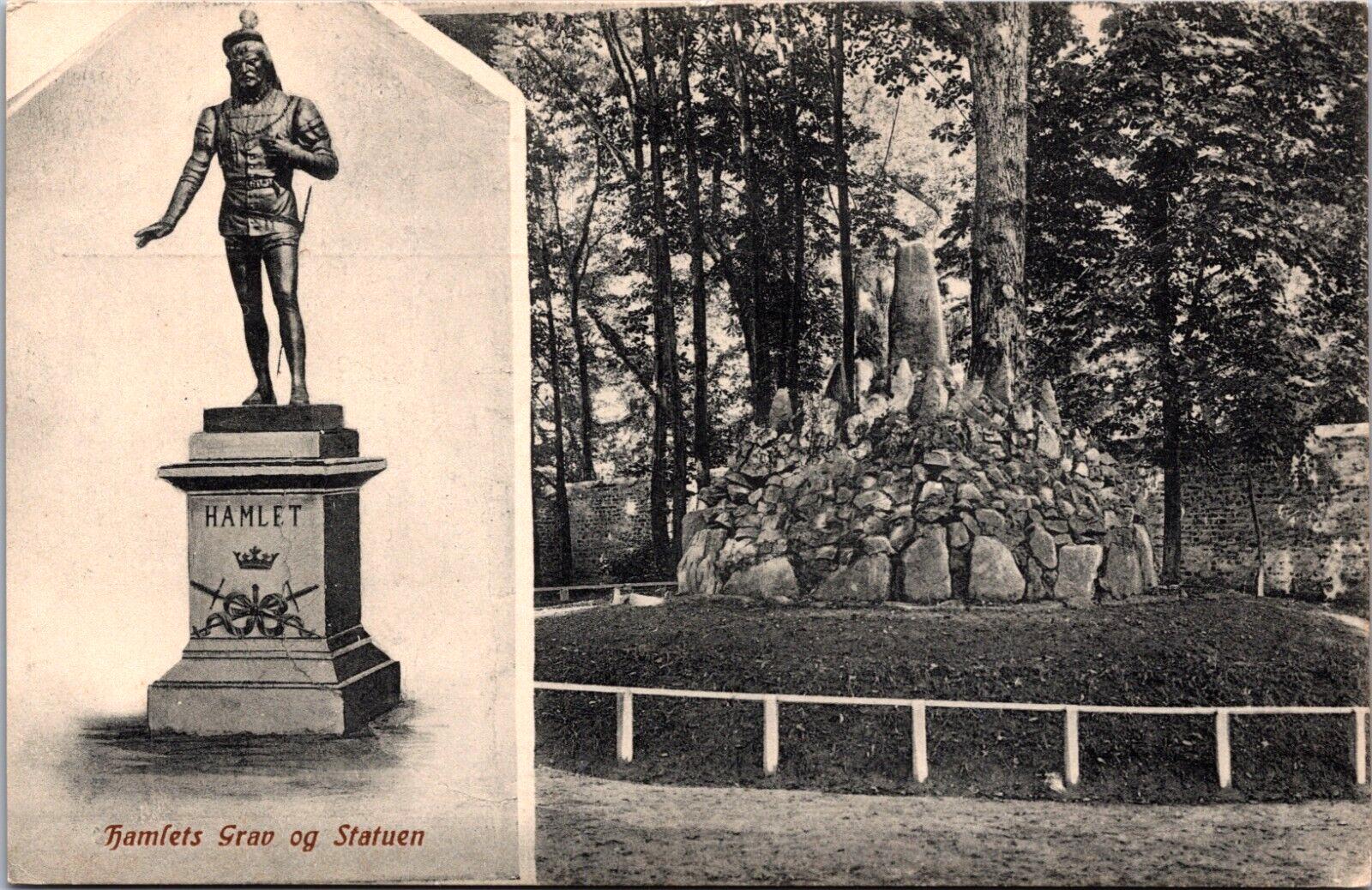 Denmark Hamlets Grav ogf Statuen Helsingor Vintage Postcard B137