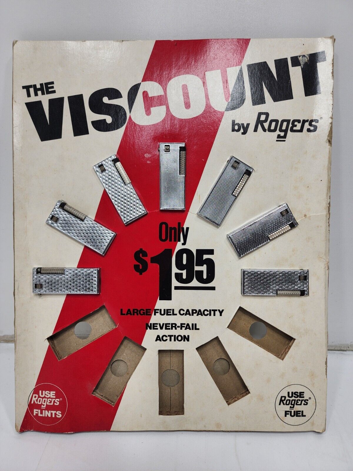 Vintage NOS Viscount 7 Count Lighter by Rogers Circular Counter Display Board 