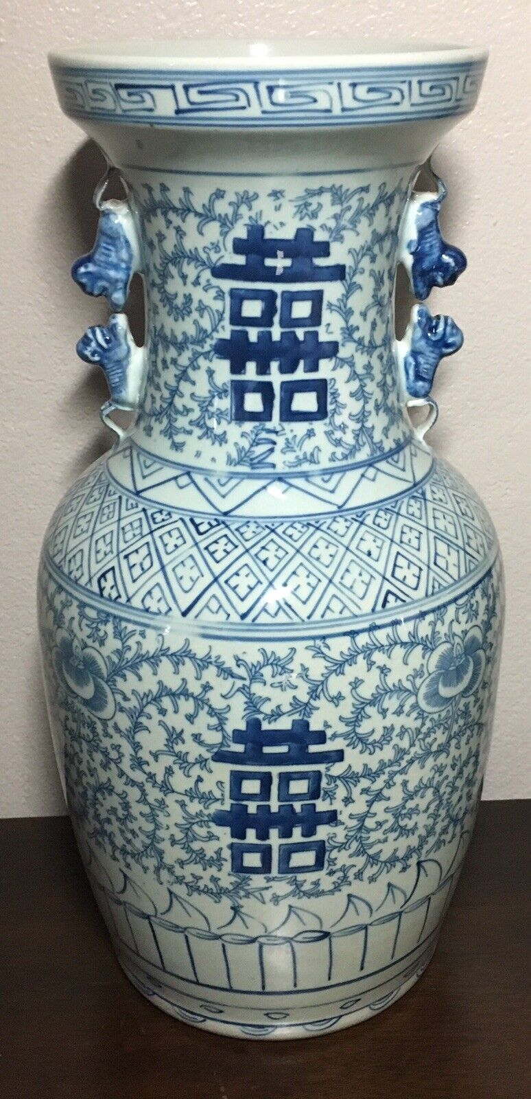 Gorgeous Vintage CHINESE DOUBLE HAPPINESS Vase PORCELAIN Flowers 18”