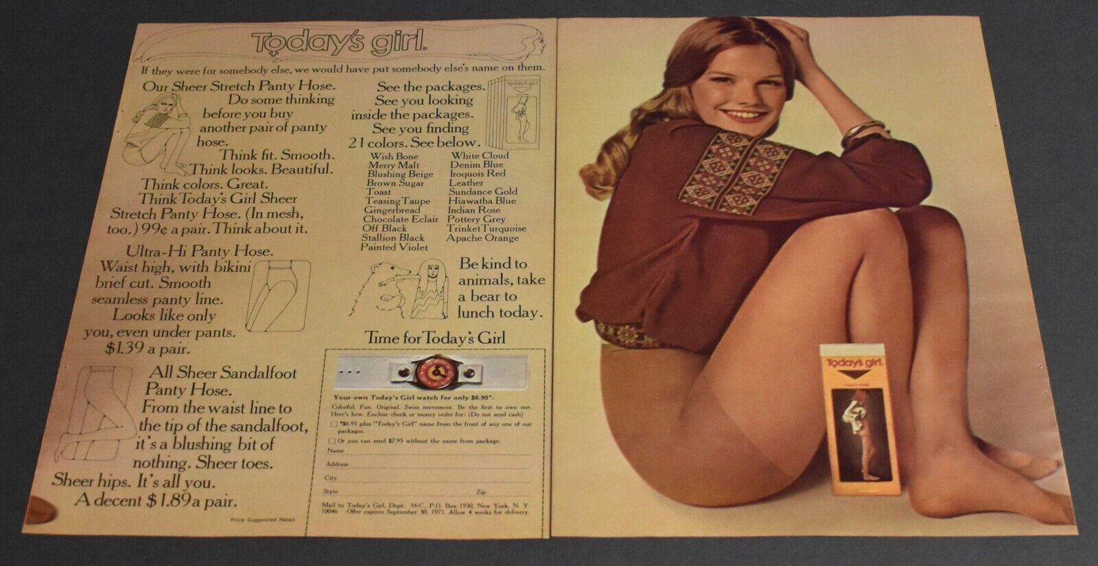 1971 Print Ad Sexy Today's Girl Pantyhose Blonde Lady Feminine Beauty Legs art
