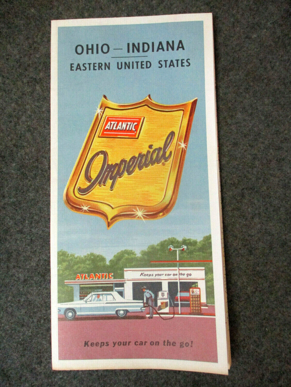 Vintage ATLANTIC Imperial OHIO- INDIANA Highway Road Gas Station Travel Map 1964