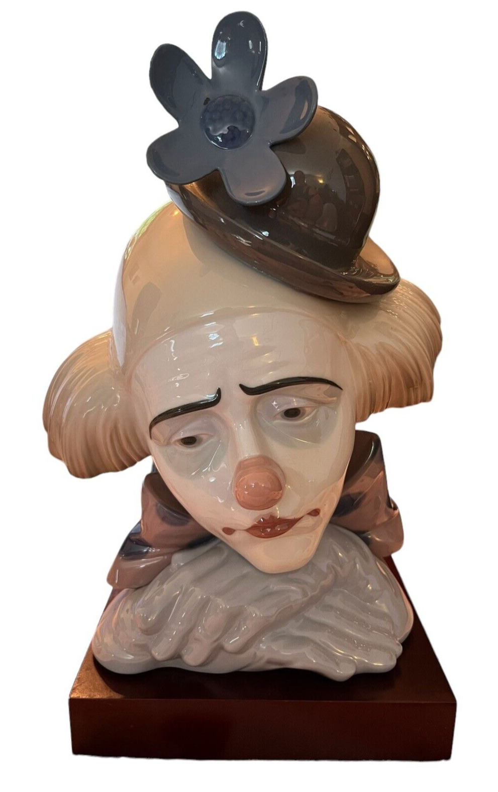 Lladro Clown Head Bowler Hat Pensive Jester Figurine Bust Retired #5130 Pedestal