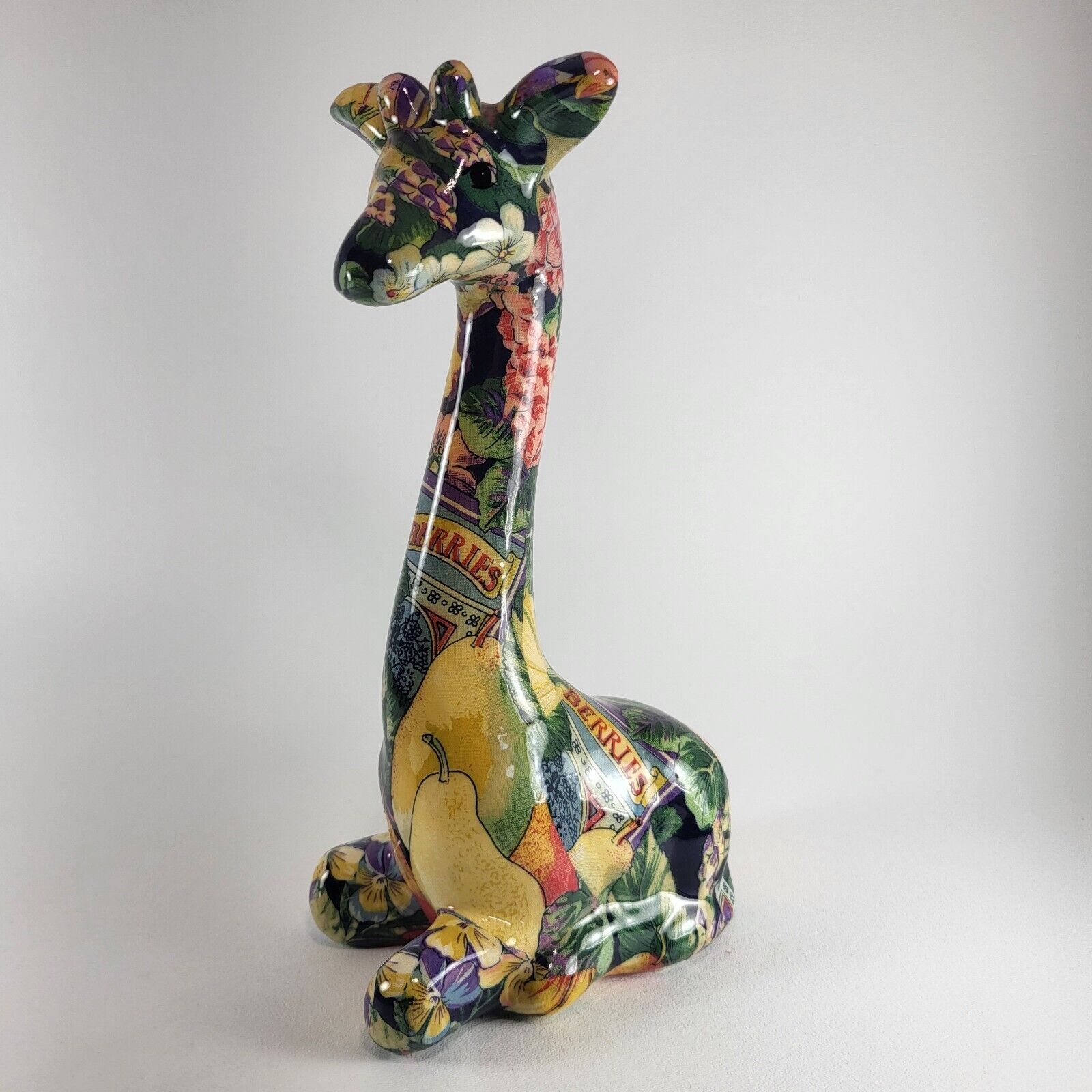 Vintage Ceramic Giraffe Figurine Floral Patchwork Decoupage 11