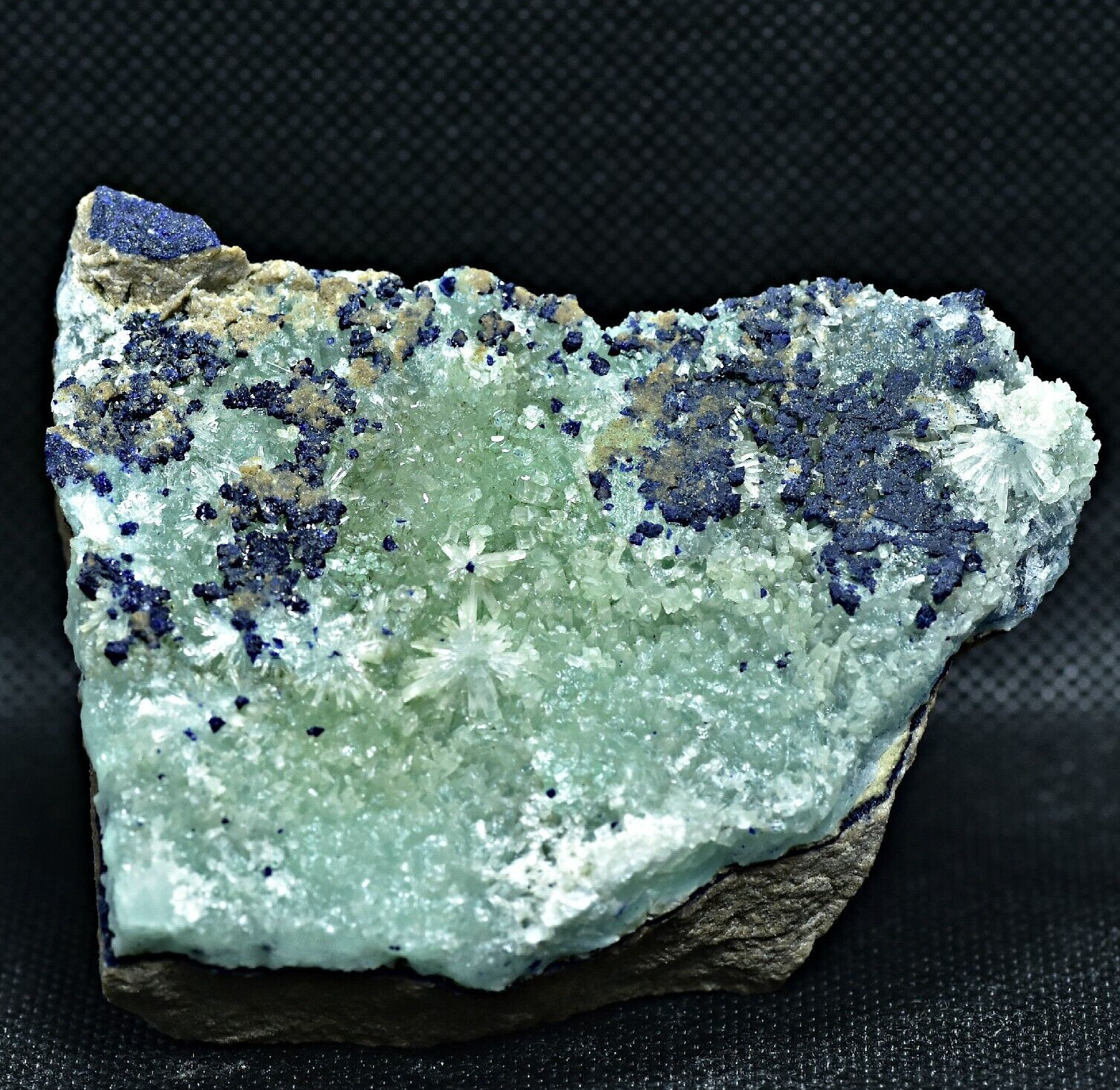 185 GM Extremely Rare Top Lustrous Aragonite Crystals With Azurite On Matrix