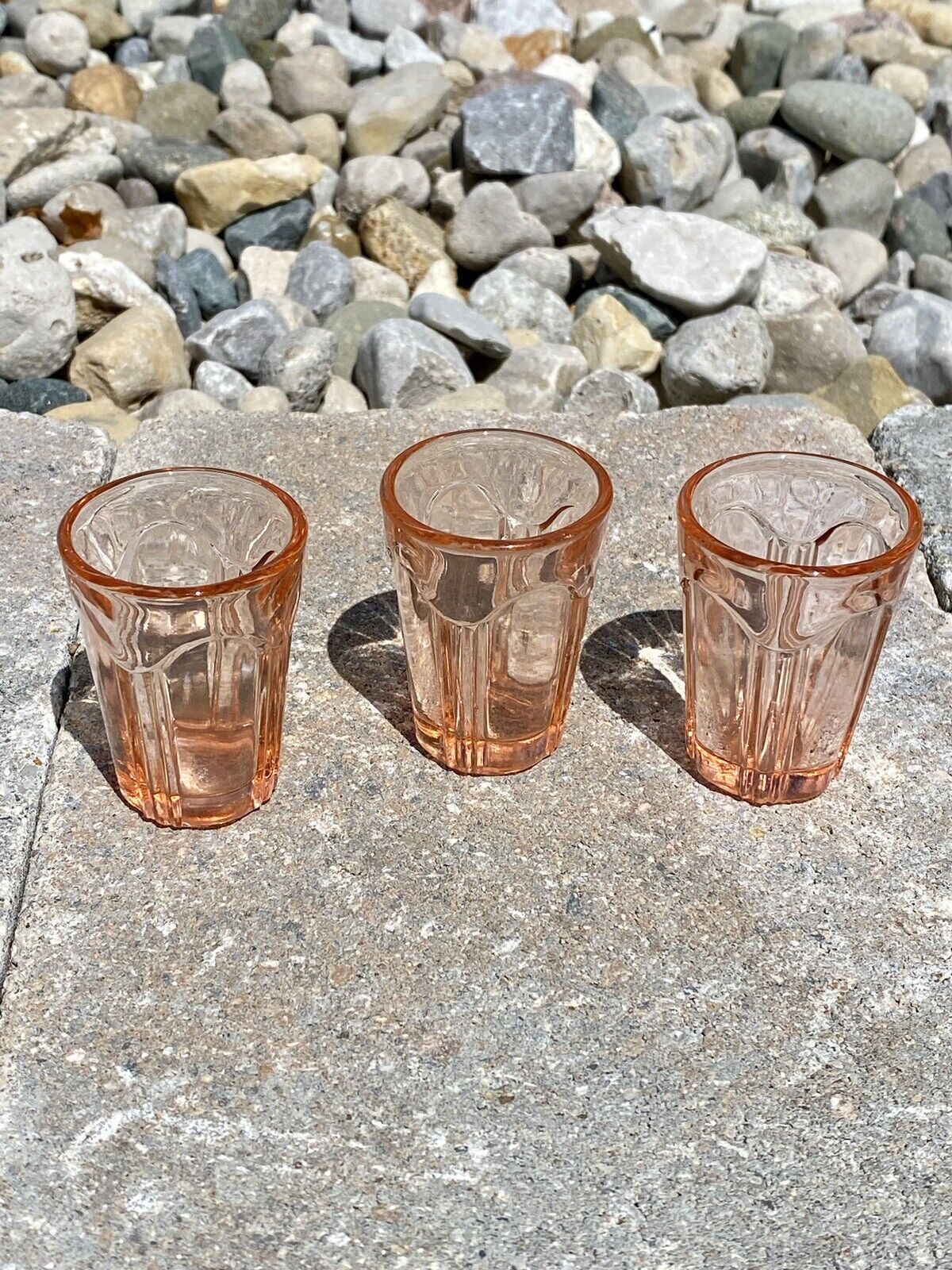 3 Anchor Hocking 2” Pink Depression Glass Shot Glasses