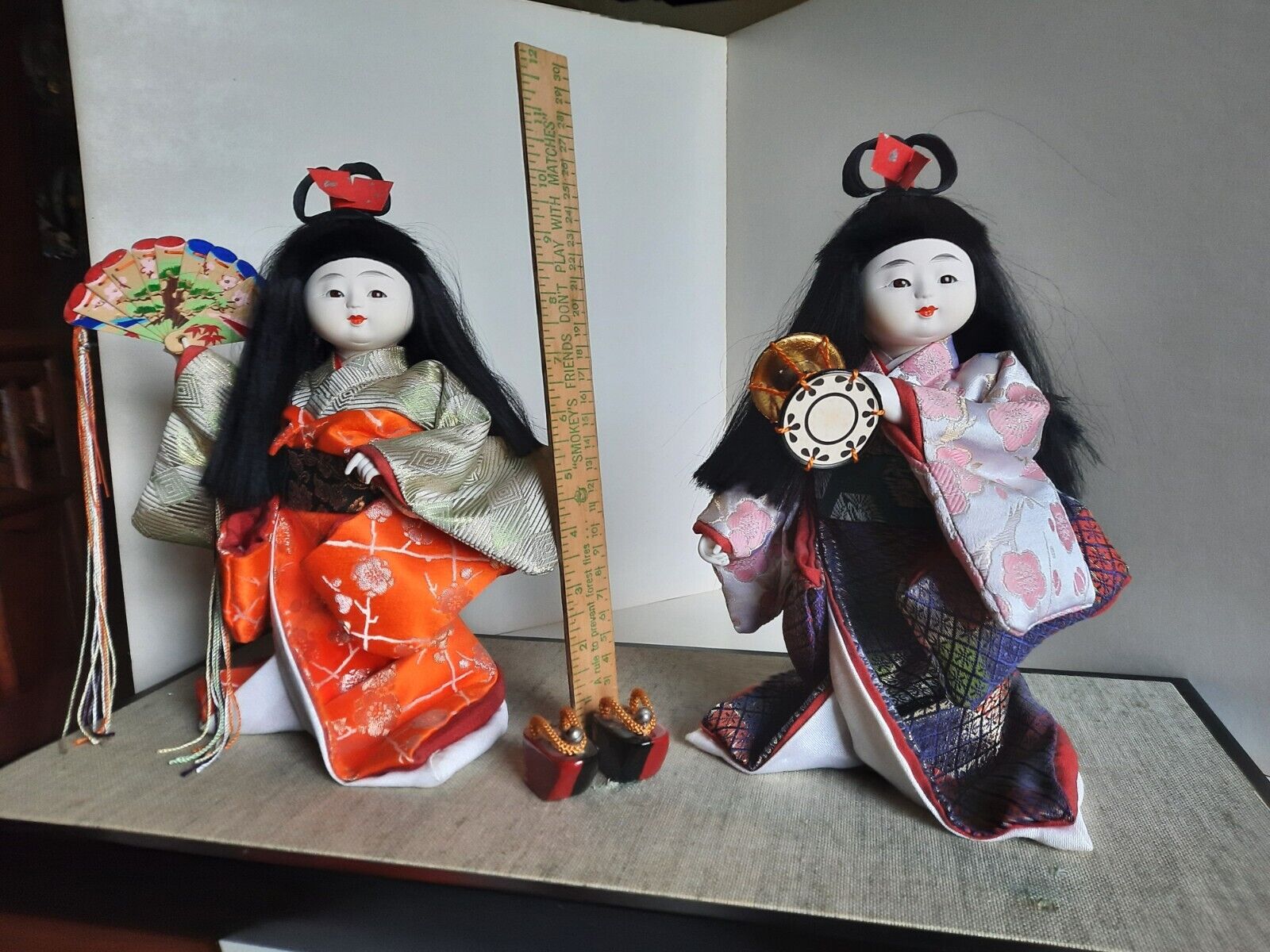 Japanese Dolls Kyoto Girl Dancers Pair 1980s On Base