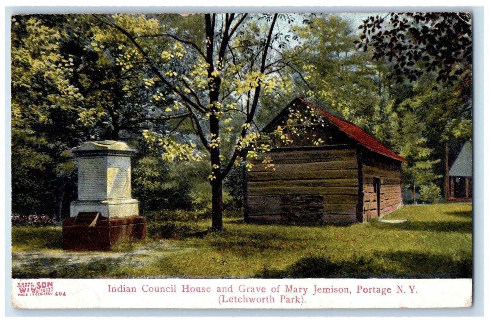 1909 Indian Council House and Grave of Mary Jemison Portage NY Postcard