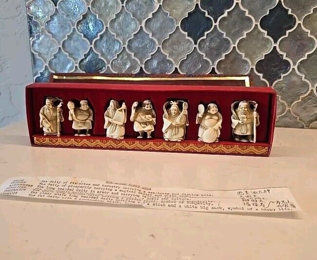VINTAGE CHINESE SEVEN Happy Gods IMMORTAL FIGURE SET Taiwan *READ Celluloid