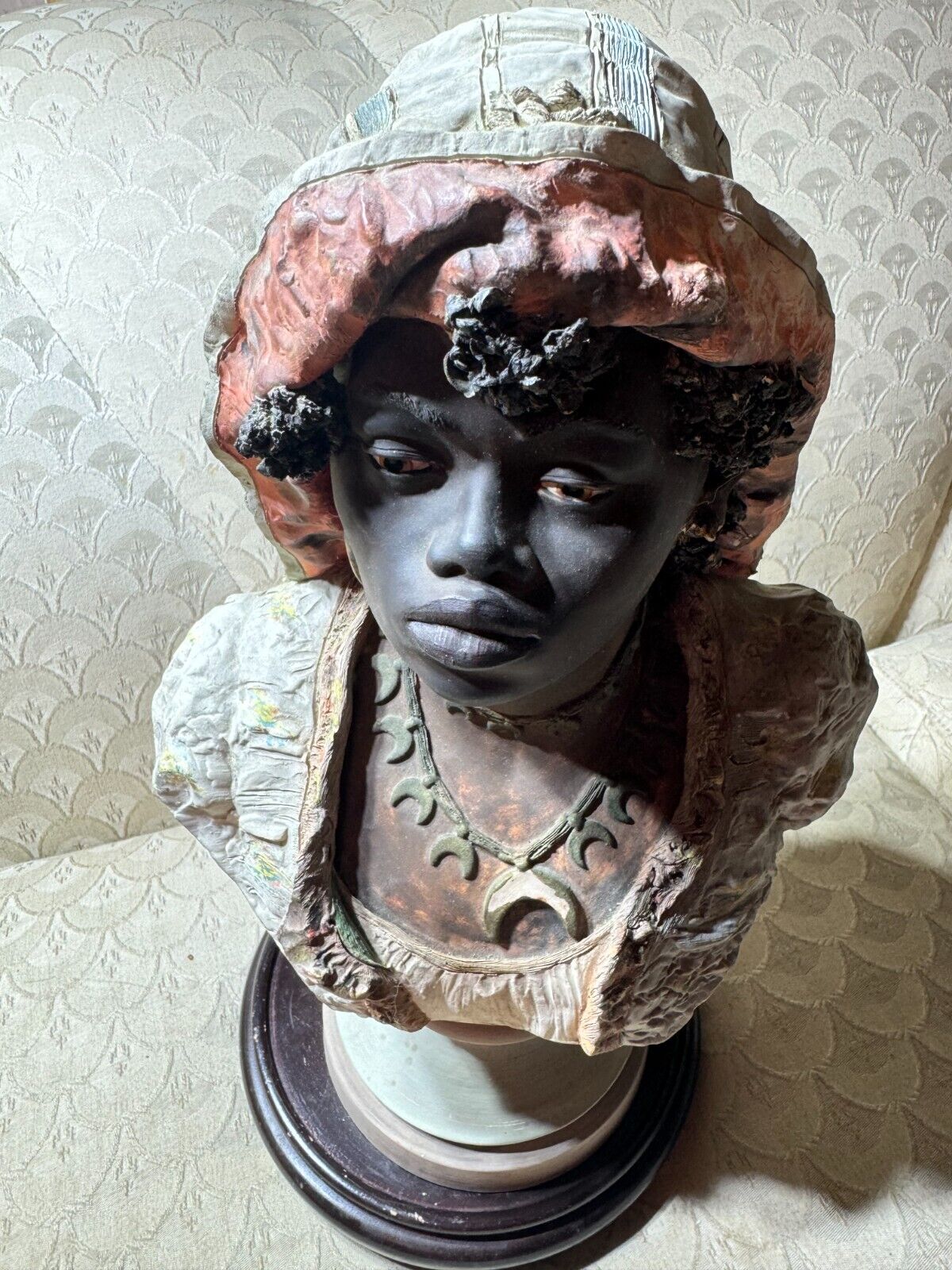 Antique 19th C Orientalist Cold Painted 'Bust of A Nubian Woman