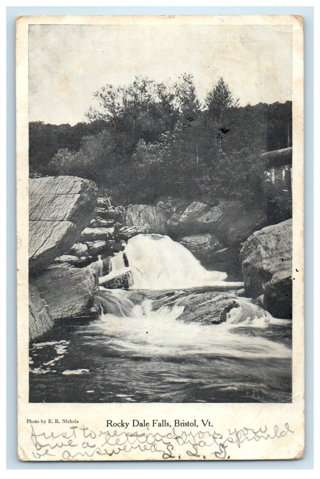 1906 Rocky Dale Falls, Bristol Vermont VT New Haven VT PMC Posted Postcard