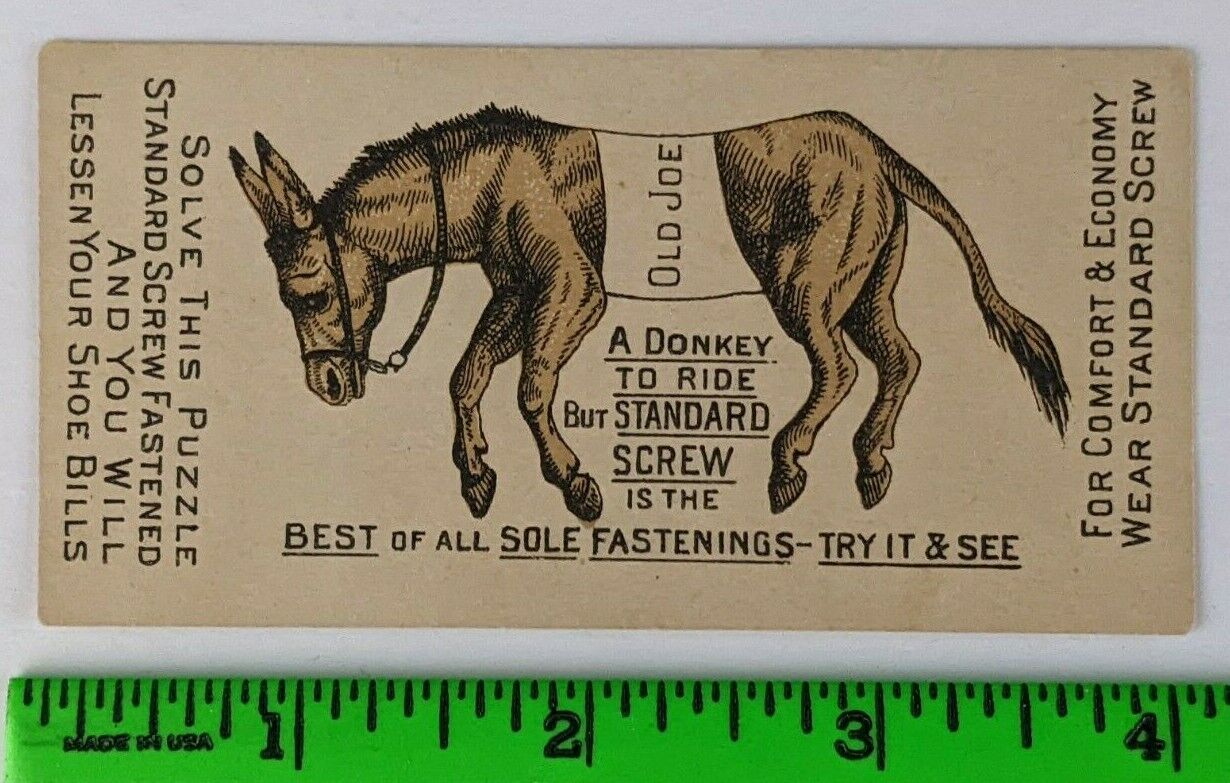 Vintage 1880\'s Standard Screw Show Fastening Old Joe Donkey Puzzle Trade Card