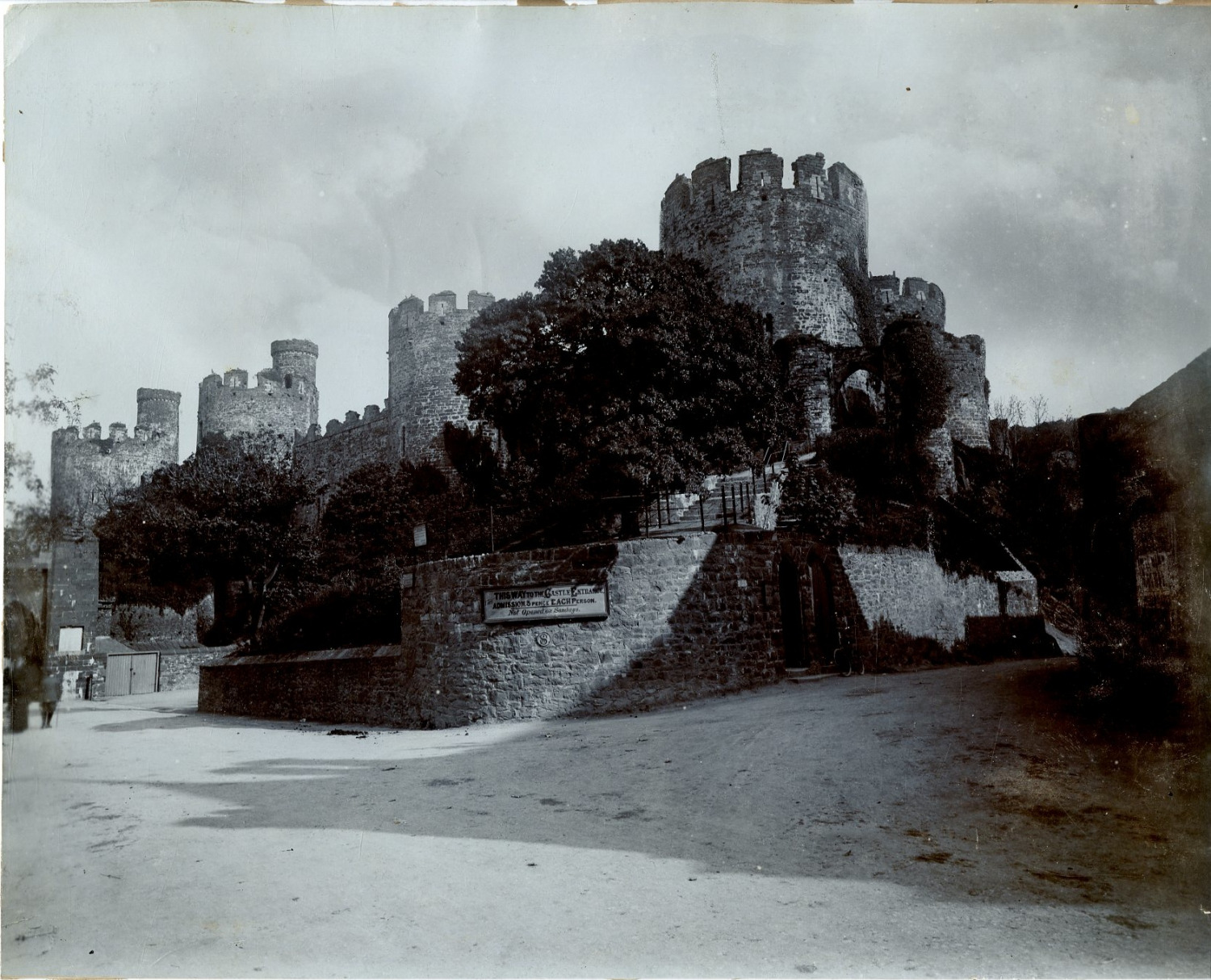 Wales, Conway Castle Vintage Print.  21x27 Photomechanics Circa 1890  